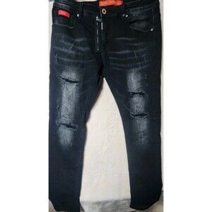 Royal Seven Mens Size 34/32 Ripped  Black Denim Stone Wash Faded Jeans